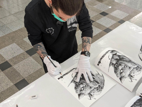 Signing Giclée tattoo art prints  - Robert Borbas